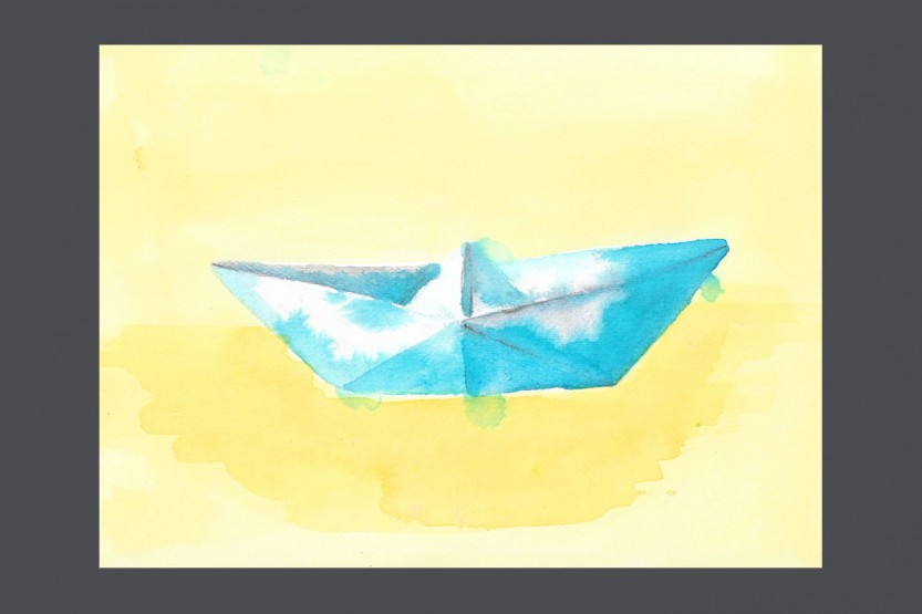 paper boat, watercolor on paper, 50x40 cm (frame)