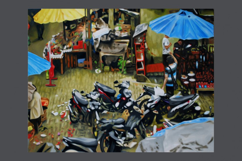 seven motobikes, olej na plátne, 120x150 cm, 2012